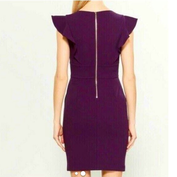 DKNY Ruffled Cap-Sleeve Sheath Dress Aubergine Purple - Picture 2 of 8